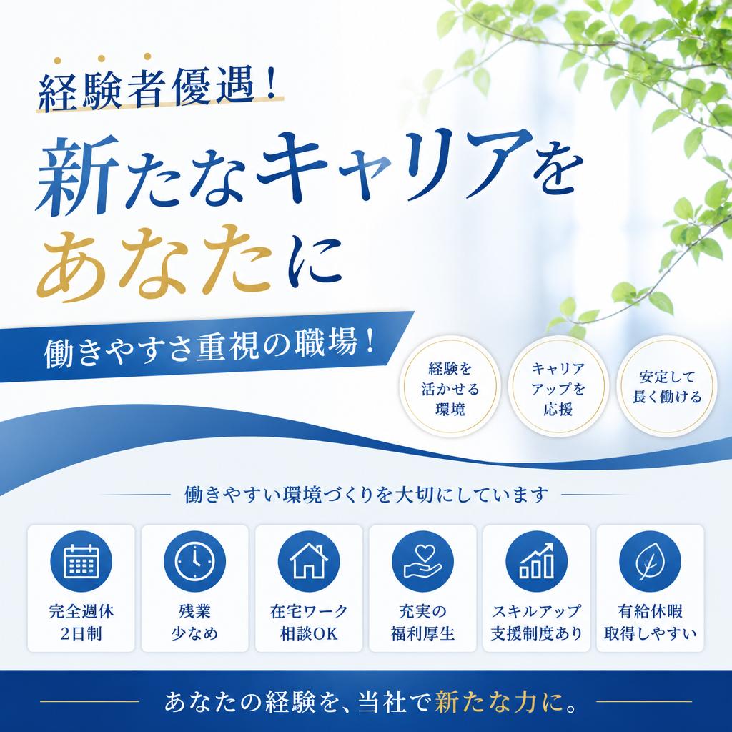 経験者優遇！新たなキャリアをあなたに、働きやすさ重視の職場！