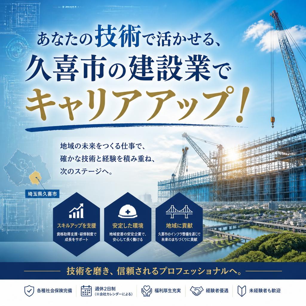 あなたの技術で活かせる、久喜市の建設業でキャリアアップ！