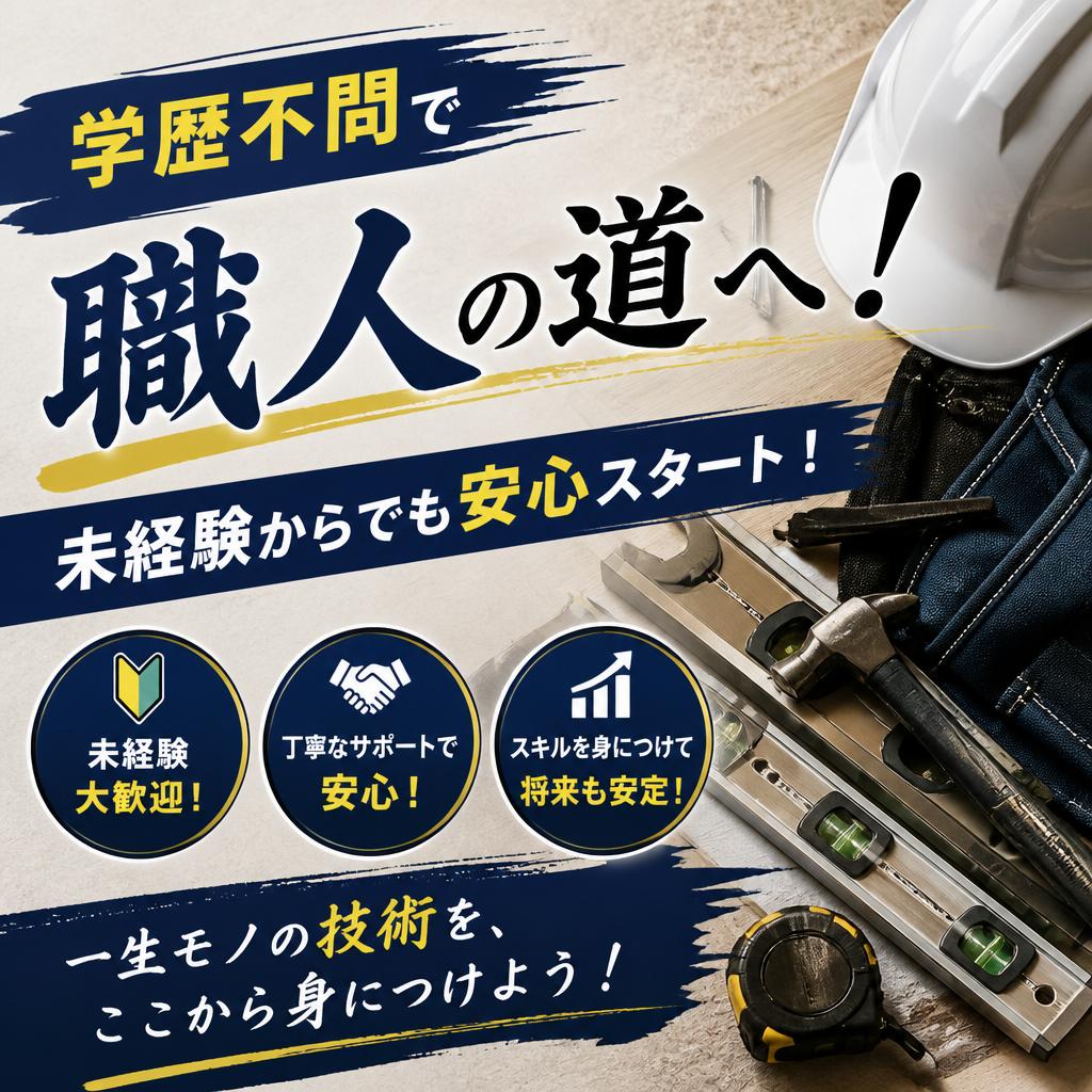 学歴不問で職人の道へ！未経験からでも安心スタート！